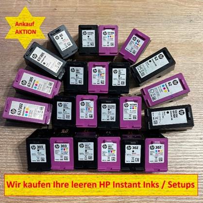 Neu: Ankauf leere HP Instant Ink / Setup! Auch die lnglichen Versionen Instant Ink HP 61/301, 63/302, 64/303, 65/304, 67/305, 305, HP 304, HP 303, HP 302, HP 301, HP 62 leer verkaufen hier. Auch Volle zum Leergutpreis fr umweltfreundliches Remanufacturing.