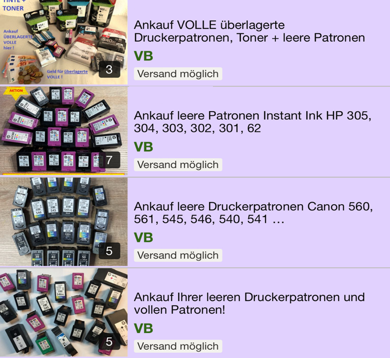 Leere Druckerpatronen verkaufen Erfahrungen Liste